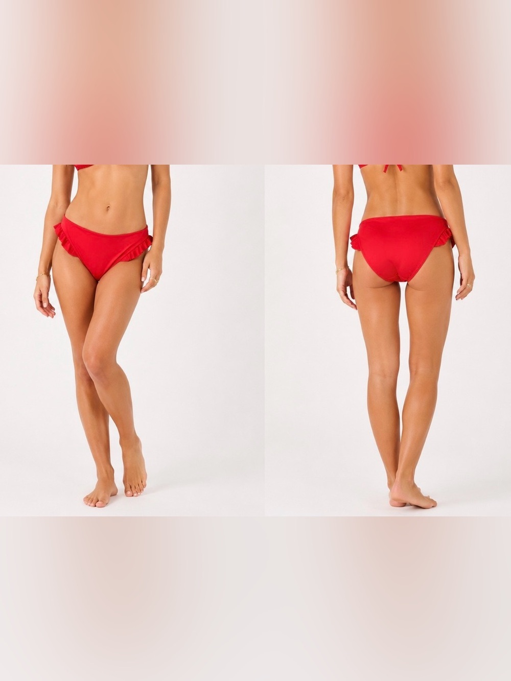 NWT Agua Bendita Red Ruffle Bikini Swim Bottoms, Hipster Fit, Full Coverage, XL
